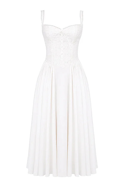 Ashgaily White Dress Women Halter Cotton Long Dress Lace Elegant Party Outfits Ladies Sexy Club Clothes