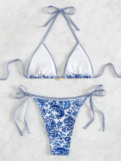 "2026 New Triangle Bikini Set - Floral Print Push Up Swimsuit & Brazilian Bottoms"