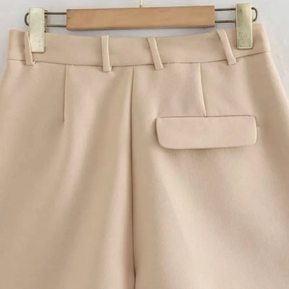 Women Fashion Side Pockets Front Darts Bermuda Shorts Vintage High Waist Zipper Fly Female Short Pants Mujer