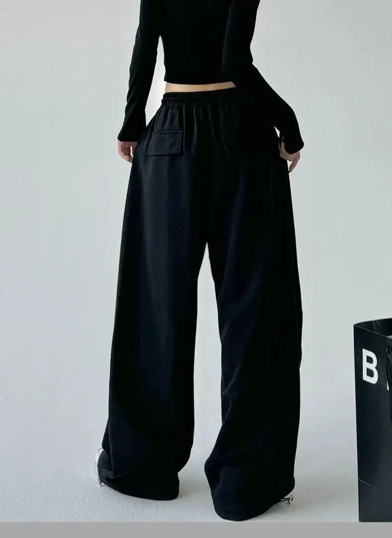 2025 New Harajuku Wide Leg Sweatpants Women Streetwear Baggy Oversize Gray Sports Pants Woman Drawstring Casual Joggers Trousers
