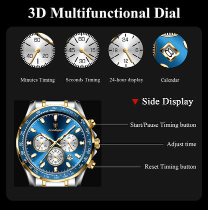 POEDAGAR Top Luxury Men Watch Chronograph Waterproof Luminous Date Man Watch Stainless Steel Sports Fashion Quartz Men's Watches