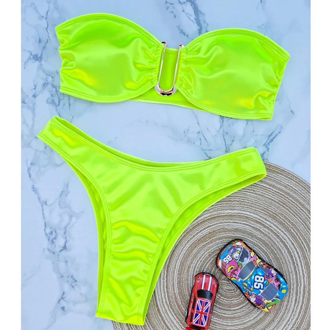 New Sexy Bandeau Strapless Bikini Female Swimsuit Women Swimwear Two-pieces Bikini set Padded Bather Bathing Suit Swim V4647D