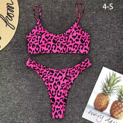 New Sexy Leopard Print Bikini Solid Swimsuit Women Split Swimwear Push Up Bikini Set Brazilian Bathing Suit Summer Beach Wear