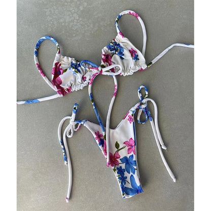 BIQIUYYI Brazilian Sexy Micro Mini Thong Bikini Set Summer Bandage Swimsuit Women Pleated Bathing Suit Beachwear Halter Biqiuni