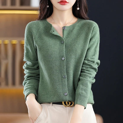 High-Grade Knit Sweater Crewneck Cardigan Coat Autumn And Winter New Middle-Aged And Elderly Women's Fashion ZD060