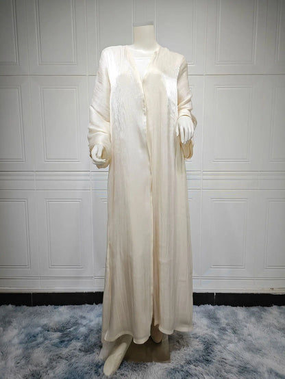 Eid Silky Abayas for Women Muslim Jalabiya Ramadan Robe Dress Button Sleeve Ramadan Caftan Party Dresses Vestido Largo Cardigan