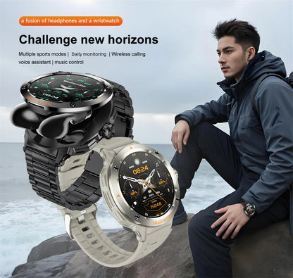 NFC Smart Watch Wireless Earphone 2 in1 Bluetooth Call Men Smart Watches Heart Rate Monitor Music Playing Headphones Smartwatch
