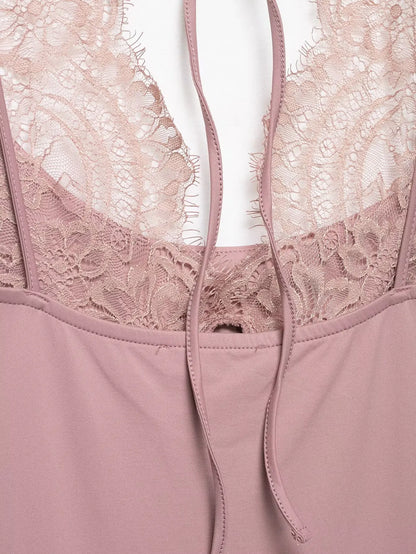 KONDALA 2026 Woman Sexy Night Party Pink Bodysuits Patchwork Lace Sleeveless Streetwear Slim Bodysuits Fashion Mujer Sheath Tops
