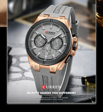 CURREN 8487 Casual Men's Quartz Wristwatch Multifunctional Chronograph Calendar Outdoor Sports Luminous Fashion Watches for Man