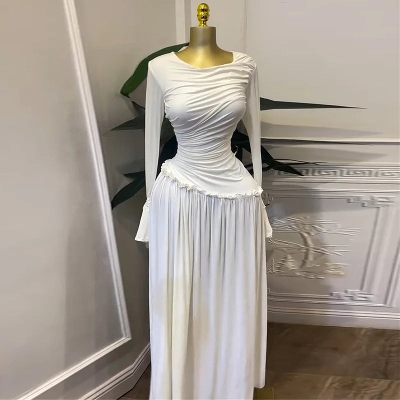 CM.YAYA Women Full Sleeve O-neck Elegant Long Dress Edible Tree Fungus Sweet Holiday Beach Evening Sexy Party Dresses Vestidos