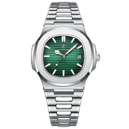 POEDAGAR Square Luxury Men Wristwatch Waterproof Luminous Date Stainless Steel Male Clock Business Sports Quartz Watches For Men