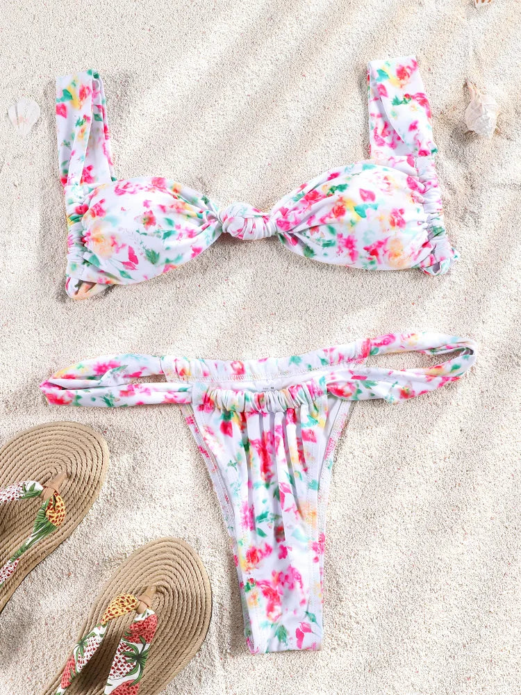 ZRTAK Push Up Bikinis Set Two Piece Suit Women Swimsuit 2025 Bathing Suit Sexy Bikini Swimwear Print Beachwear Tied Biquinis