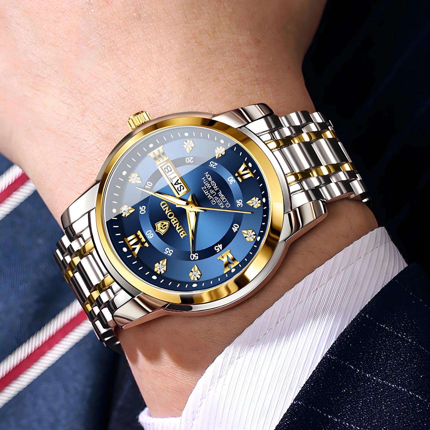 BINBOND Luxury quartz wristwatches luminous waterproof week auto date men's watch business sport clock fashion casual reloj