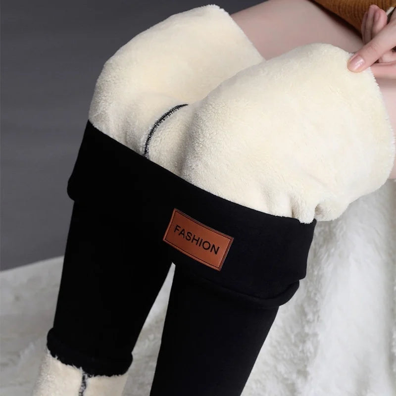Women Thermal Leggings Winter Warm Sexy Elastic Translucent Pantyhose Female Fleece High Waist Slim Thicken Tight Pants Black