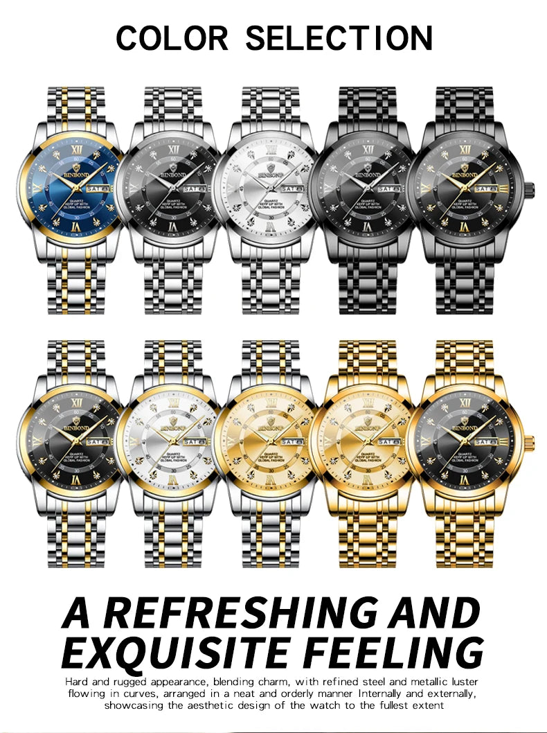 BINBOND Luxury quartz wristwatches luminous waterproof week auto date men's watch business sport clock fashion casual reloj