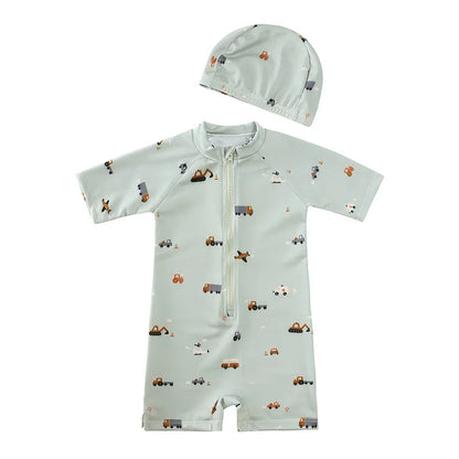 Girls Cute Backless Floral One-piece Swimsuit Baby Bikini Swimwear with hat Sun-proof Beach Vacation Toddlers Kids Chic Swimsuit