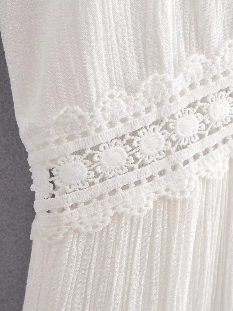 Ashgaily White Dress Women Halter Cotton Long Dress Lace Elegant Party Outfits Ladies Sexy Club Clothes