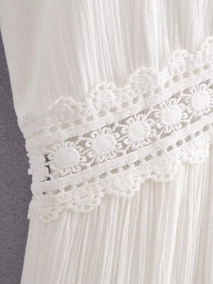 Ashgaily White Dress Women Halter Cotton Long Dress Lace Elegant Party Outfits Ladies Sexy Club Clothes