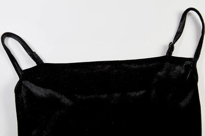 Velvet Swing Collar Sleeveless Slip Sexy Slit Maxi Dress 2024 New Fashion Evening Party Women Elegant Streetwear Y2K