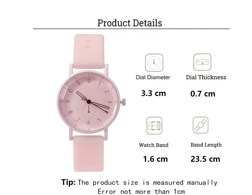 Fashion Women's Pink Minimalist Watch Silicone Strap Quartz Wristwatch Elegant Ladies Watches