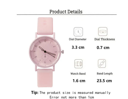Fashion Women's Pink Minimalist Watch Silicone Strap Quartz Wristwatch Elegant Ladies Watches