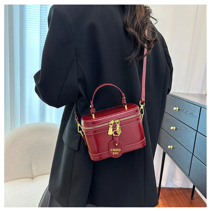 Women Fashion Tote Bucket Bags Solid Clor PU Leather Delicate Small Square Pack 2024 Trendy Female Crossbody Bag