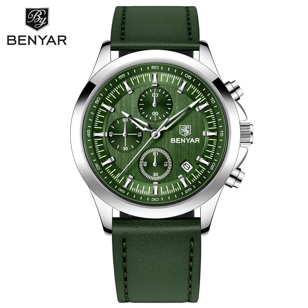BENYAR Men's Watches Luxury Quartz Wristwatches Chronograph Watch Men Gifts Waterproof Stainless Steel Clock Reloj Hombre 2025