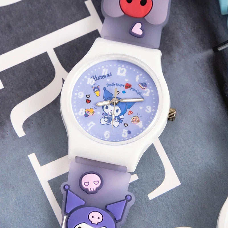 Sanrio 3D Pattern Children's Watch Cinnamoro Hello Kitty Waterproof Quartz Watch Kuromi Cartoon Silica Gel Watchband Kids