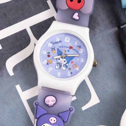 Sanrio 3D Pattern Children's Watch Cinnamoro Hello Kitty Waterproof Quartz Watch Kuromi Cartoon Silica Gel Watchband Kids