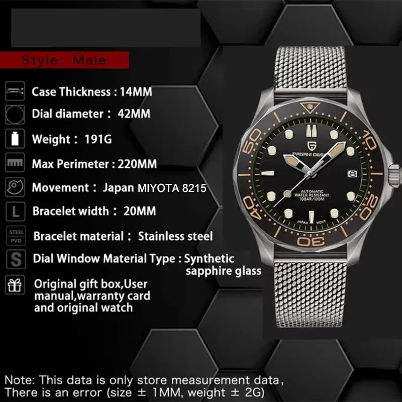 2026 New PAGANI DESIGN 007 Men's Watches Gold Luxury Mechanical Wristwatches Automatic Watch Men AR Sapphire Waterproof Luminous
