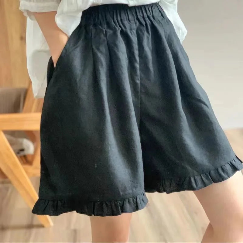 Ruffles Shorts Women M-4XL Sweet Loose Vintage Korean Style Summer Casual Temperament College Simple All-match Fashion Classic