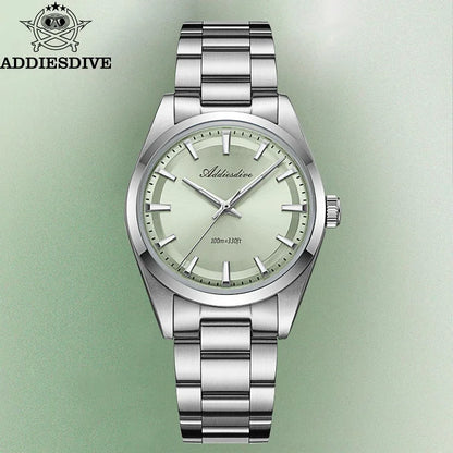 ADDIESDIVE Hot Sale AD2066 Mens Watch 36mm Bubble Mirror Glass Mint Green Quartz Watches Waterproof Luxury Stainless Steel Clock
