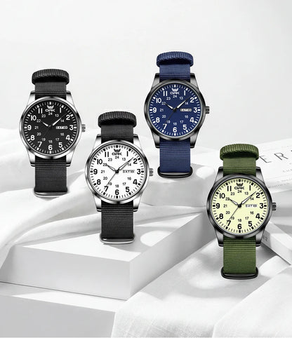 OPK 6090 Quartz Watches for Man Fashion Casual Nylon Webbing Watchband Dual Calendar Waterproof Luminous Men's Sports Watches