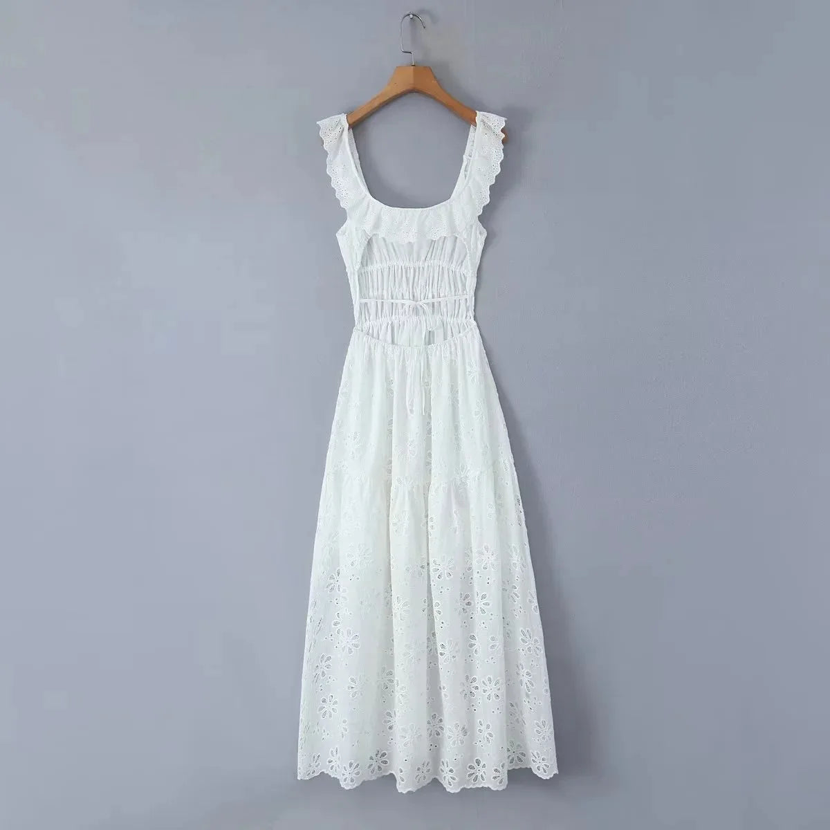 Ashgaily White Dress Women Halter Cotton Long Dress Lace Elegant Party Outfits Ladies Sexy Club Clothes