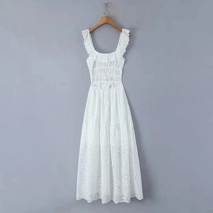 Ashgaily White Dress Women Halter Cotton Long Dress Lace Elegant Party Outfits Ladies Sexy Club Clothes