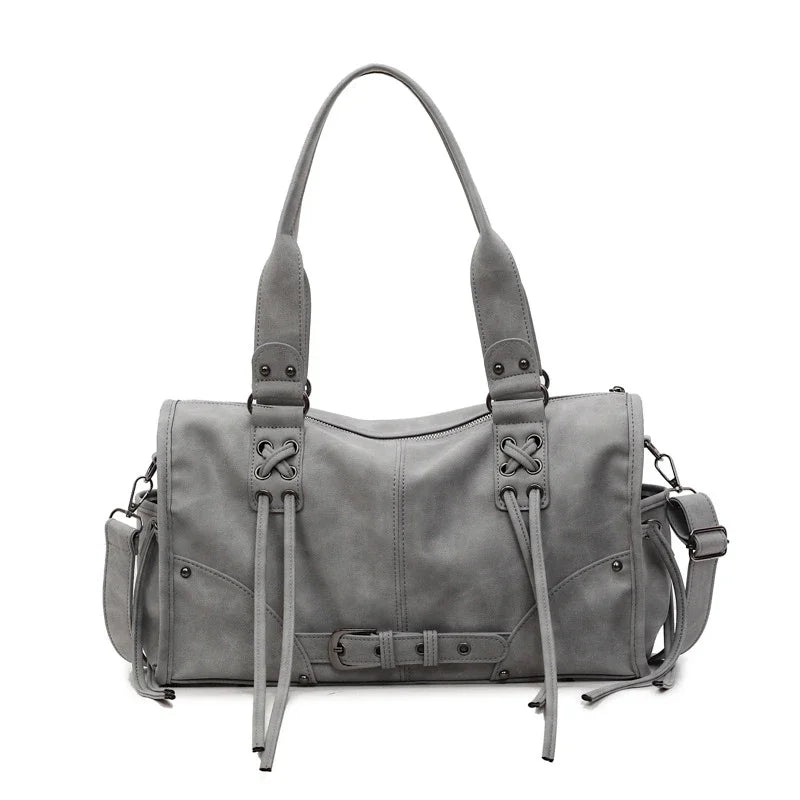 Retro Motorcycle Handbag Women Horizontal Tote Storage Tassel Design Pillow Shoulder Bag Trendy Large Capacity Soft Underarm Bag