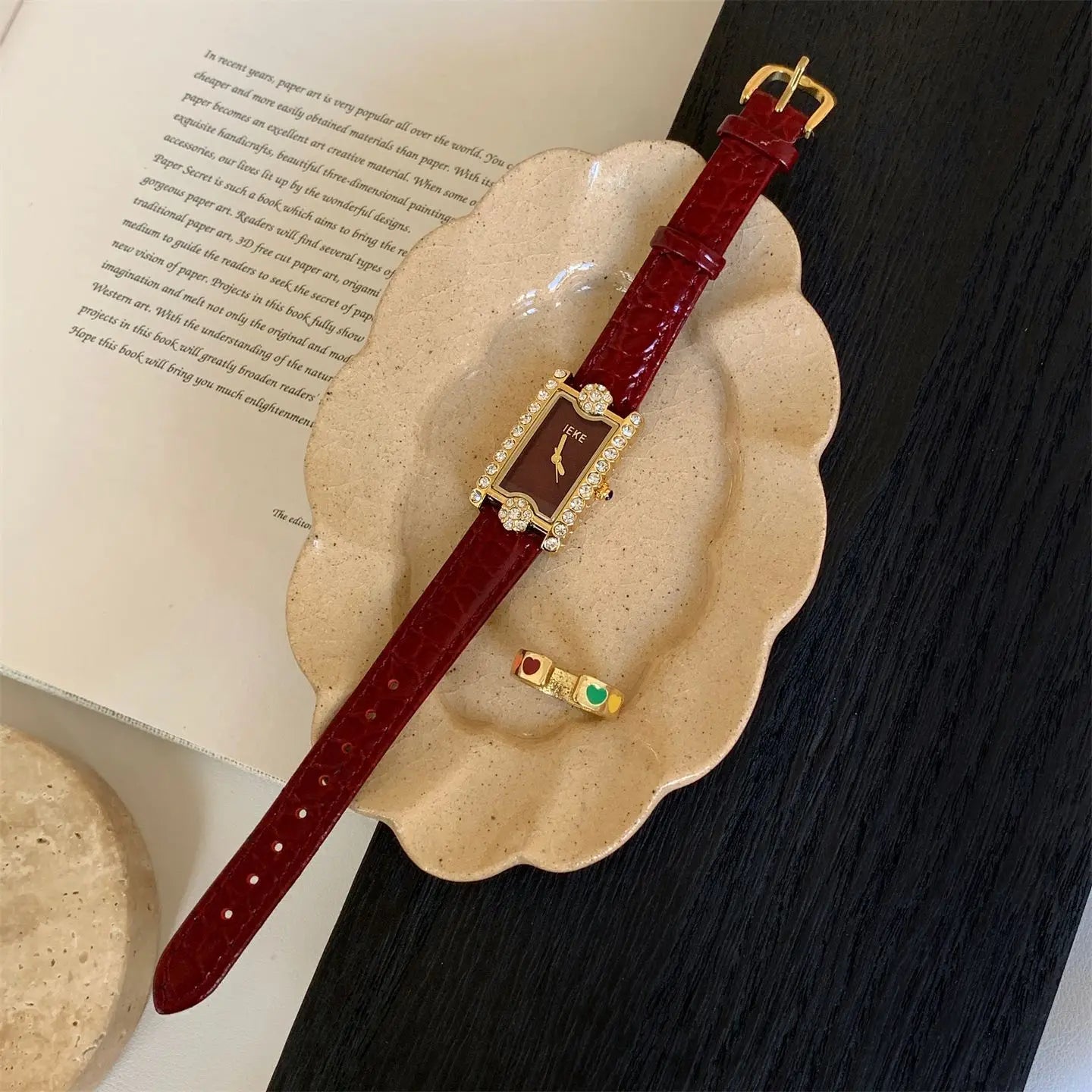 Rectangular Diamond-set Women's Quartz Watch High-end Temperament Simple Fashionable Watches Belt Wristwatch Match Items Gifts