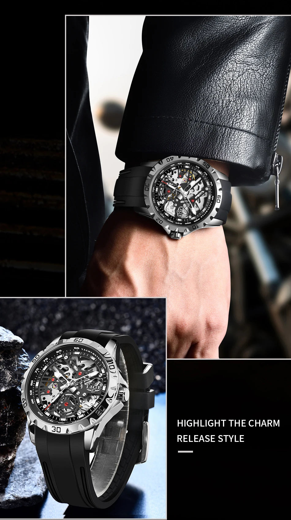 LIGE Top Luxury Automatic Watch For Men Mechanical Watches Men Sports Waterproof Stainless Steel Men Watch Reloj Hombre