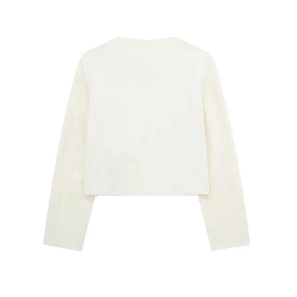 Women's Golden Button Jacket Coat, O Neck, Long Sleeve, Female Outerwear, Chic Tops, Fashion
