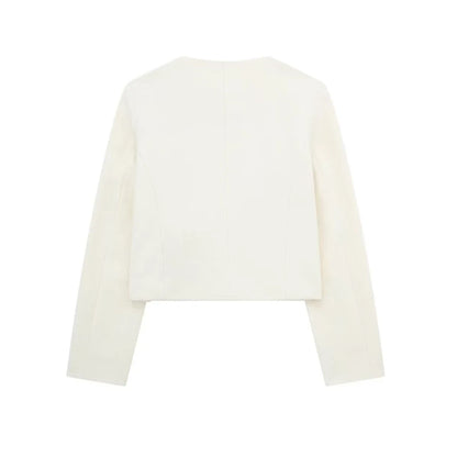 Women's Golden Button Jacket Coat, O Neck, Long Sleeve, Female Outerwear, Chic Tops, Fashion