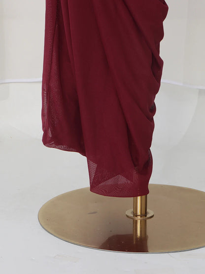 VGH Elegant Vintage Spliced Ribbon Dresses for Women Turtleneck Long Sleeve Irregular Folds Evening Luxurious Maxi Dress Female