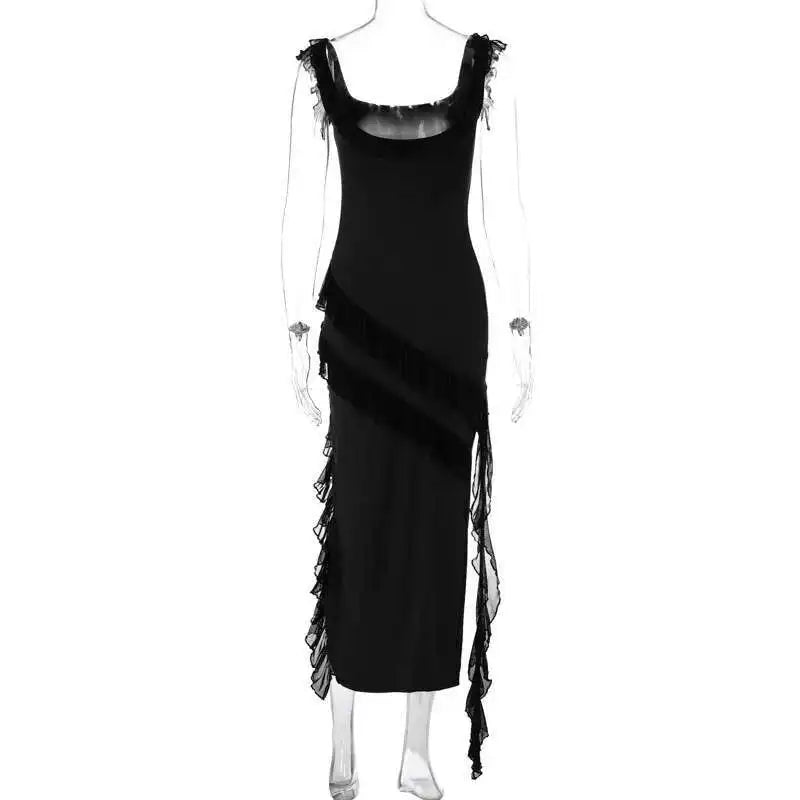 Giyu Sexy Ruffles Summer Dress 2025 Women Clothing Elegant Holiday Club Evening Party Dresses Slash Neck Split Bodycon Long Robe