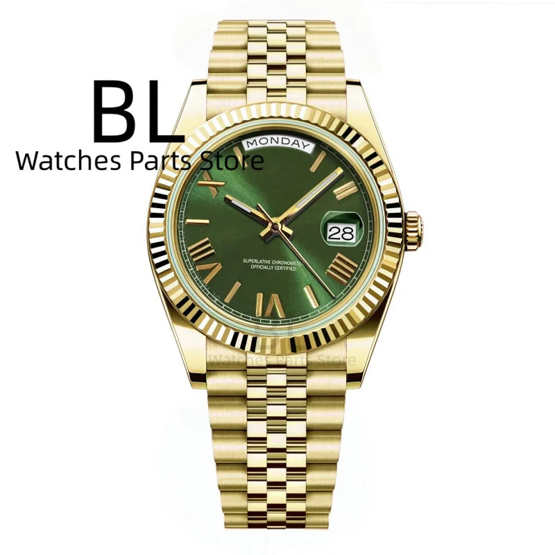 BLIGER 36mm39mm Silver Gold Luxury Enamel Dial Men's Watches Miyota8285 Week Date Function Waterproof Sapphire Glass Reloj Hombr