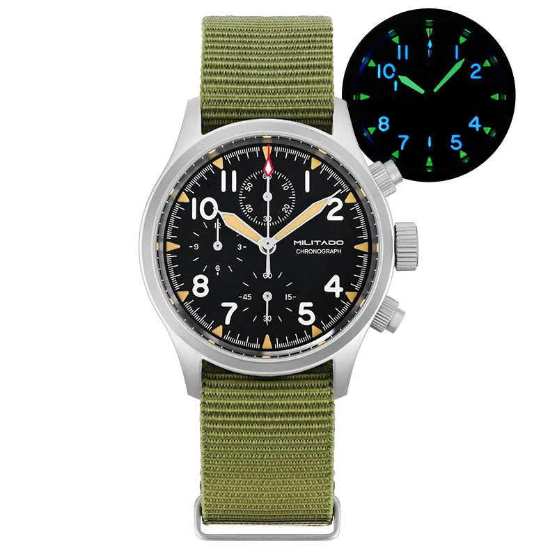Militado ML1868KF 3 Dial Quartz Watch VK67 Sports Chronograph Watches Man Luminous Sapphire Glass 100M Waterproof 39Mm Watches