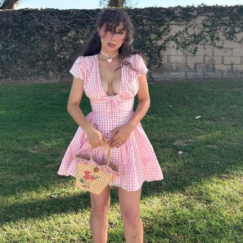 YENKYE Sweet Cute White Mini Dress For Pretty Girl Elegant A-line Bow V Neck Summer Dresses Party Robe Vacation Vestidos 2025