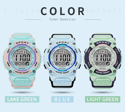 Synoke Shockproof Digital Sport's Watches Fashion PU Strap 50M Waterproof Colorful Light Led Chronograph Women's Wristwatch