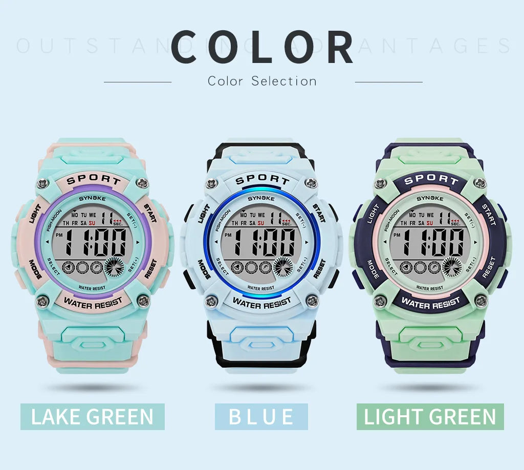 Synoke Shockproof Digital Sport's Watches Fashion PU Strap 50M Waterproof Colorful Light Led Chronograph Women's Wristwatch