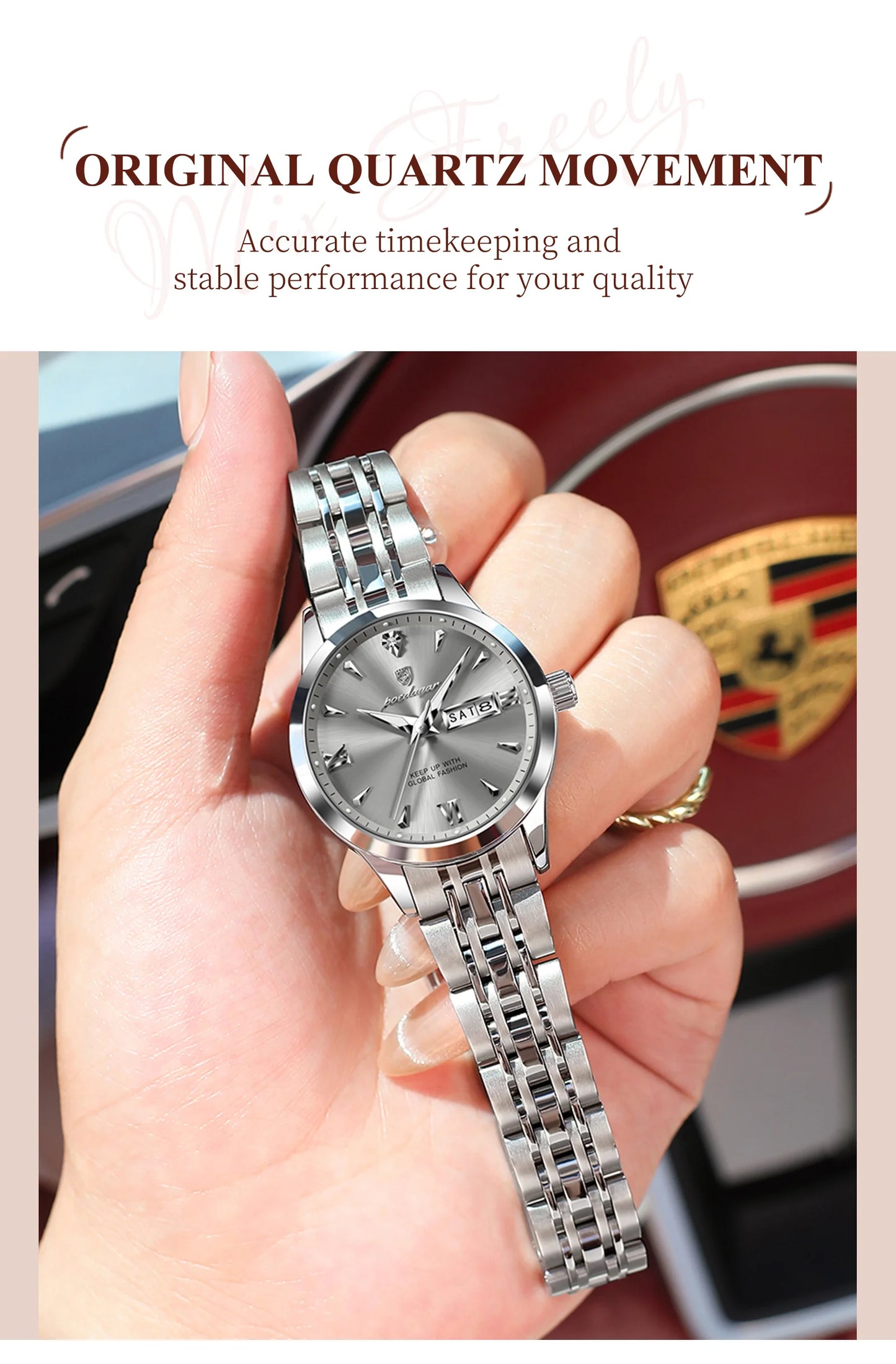 POEDAGAR Elegant Woman Watch Waterproof Luminous Date Week Ladies Wristwatch Stainless Steel Quartz Fashion Women's Watches Gift