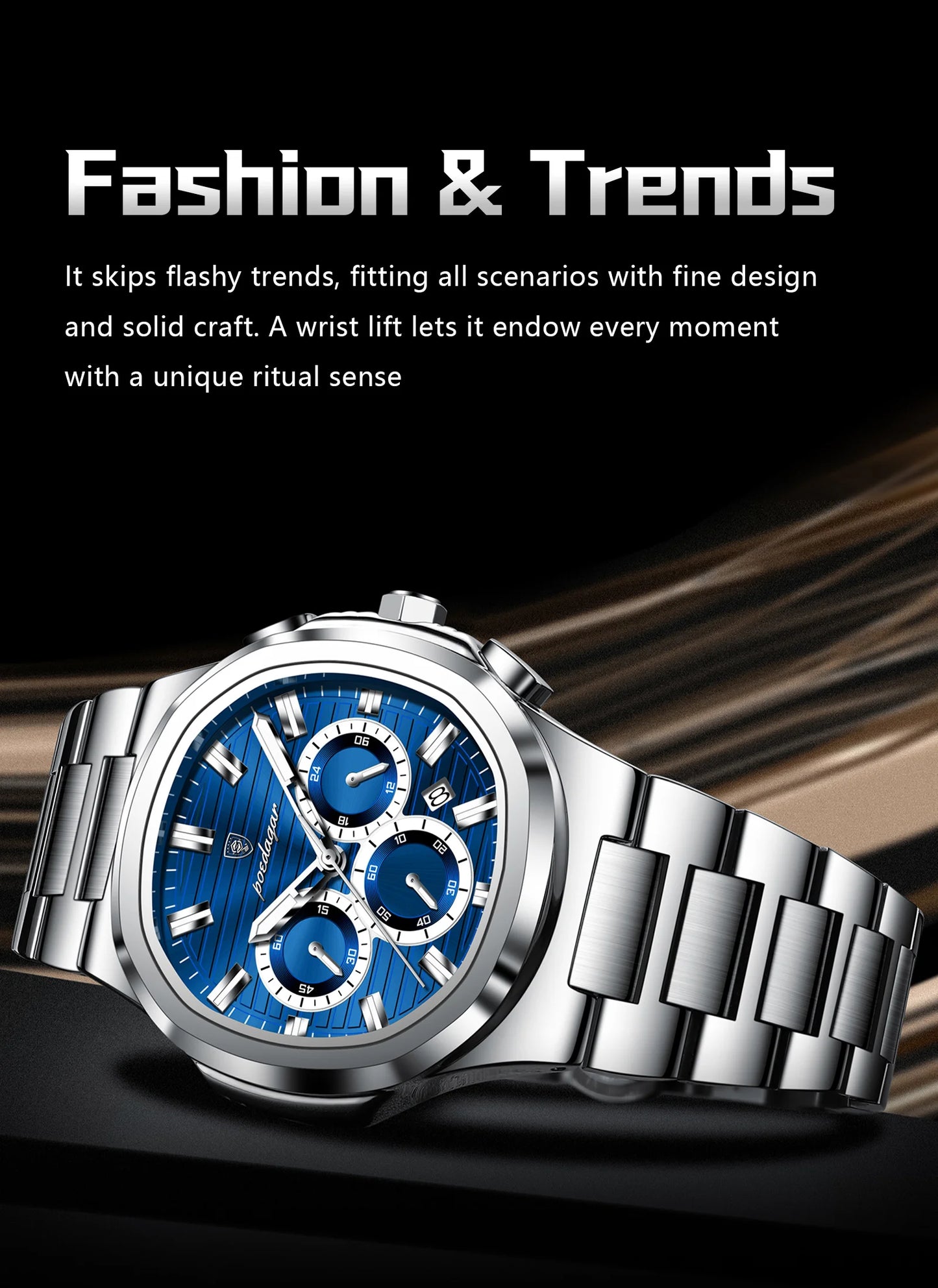 POEDAGAR Business Male Clock Date Chronograph Waterproof Luminous Luxury Men Watch Stainless Steel Quartz Fashion Men's Watches