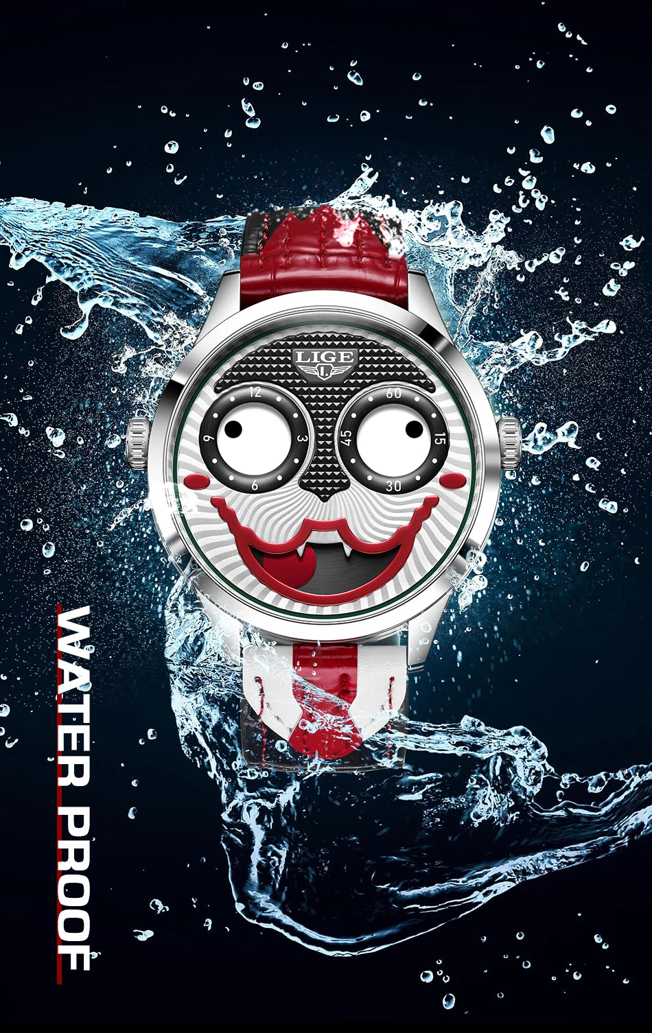 LIGE 2025 Creative Watches For Men Clown Fashion Quartz Wristwatches Waterproof Leather Strap Mens Watch Cool Joker Reloj Hombre